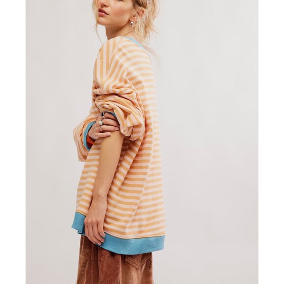 FREE PEOPLE Classic Striped Oversized Crewneck / Latte Combo - Picture 2 of 6